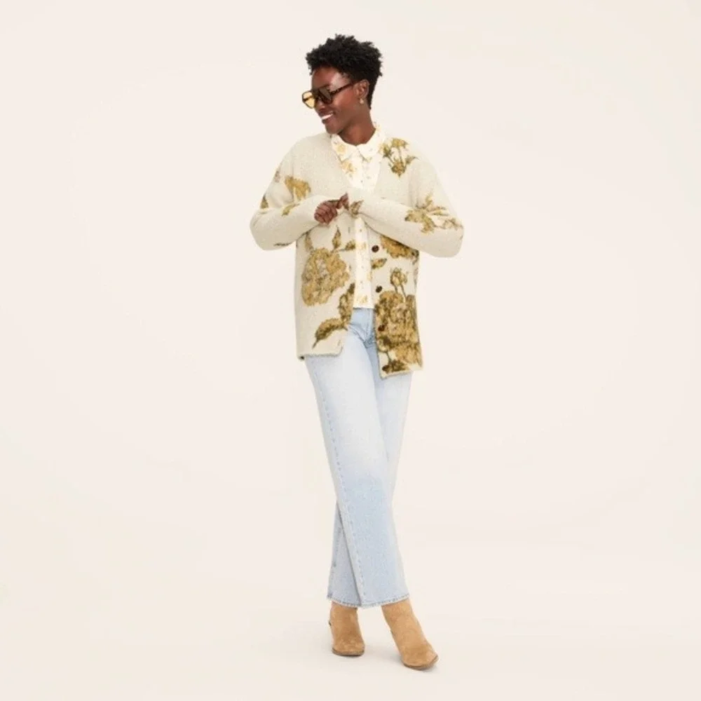 Woolrich x Target Women's L Large Floral Relaxed Cardigan Sweater Cream *No Tags